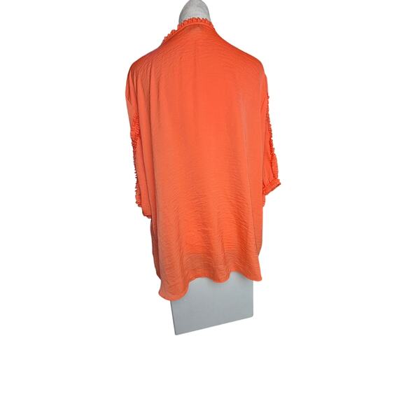 Chico’s Orange V-Neck Button-Up Top 3/4 Sleeve Ruffle Trim Blouse Women’s L - Picture 2 of 8